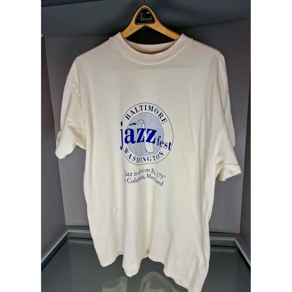 Vintage Hanes Beefy-T Baltimore Washington Jazz Fest Shirt XL Cream Cotton USA